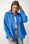 Oversize Basic Keten Ayrobin Gömlek MAVİ LDD0009