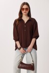 Oversize Cepli Dokuma Gömlek KAHVERENGİ LDZ0063