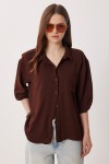Oversize Cepli Dokuma Gömlek KAHVERENGİ LDZ0063