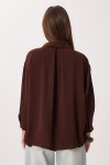 Oversize Cepli Dokuma Gömlek KAHVERENGİ LDZ0063