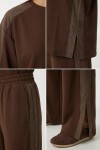 Oversize Yırtmaçlı Paraşüt Garnili Modal Takım KAHVERENGİ LBY0043