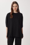 Oversize Yırtmaçlı Paraşüt Garnili Modal Takım SİYAH LBY0043