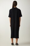 Polo Yaka Örme Fitilli Elbise SİYAH LDZ0031