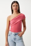 Tek Omuz Büzgülü Örme Bluz 325 ŞEKER PEMBE LDZ0003