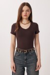 V Yaka Basic Örme T-shirt KAHVERENGİ LDZ0069