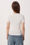 V Yaka Basic Örme T-shirt KEMİK LDZ0069