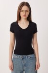 V Yaka Basic Örme T-shirt SİYAH LDZ0069