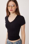 V Yaka Basic Örme T-shirt SİYAH LDZ0069