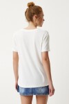 V Yaka Basic Viskon T-shirt EKRU LEN0001