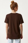 V Yaka Basic Viskon T-shirt KAHVERENGİ LEN0001