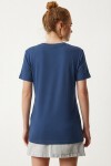 V Yaka Basic Viskon T-shirt KOBALT MAVİ LEN0001