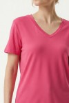 V Yaka Basic Viskon T-shirt KOYU PEMBE LEN0001
