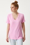 V Yaka Basic Viskon T-shirt PEMBE LEN0001