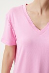 V Yaka Basic Viskon T-shirt PEMBE LEN0001