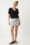 V Yaka Basic Viskon T-shirt SİYAH LEN0001