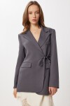 Vatkalı Bağlama Detaylı Dokuma Blazer Ceket FÜME LDW0005