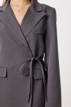 Vatkalı Bağlama Detaylı Dokuma Blazer Ceket FÜME LDW0005