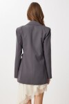 Vatkalı Bağlama Detaylı Dokuma Blazer Ceket FÜME LDW0005