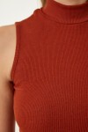 2li Balıkçı Yaka Kolsuz Örme Bluz KİREMİT KREM LGT0001