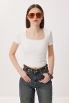 2li Paket Kare Yaka Basic Örme T-shirt KAHVERENGİ KEMİK LDZ0059