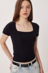 2li Paket Kare Yaka Basic Örme T-shirt SİYAH KEMİK LDZ0059