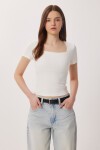 2li Paket Kare Yaka Basic Örme T-shirt SİYAH KEMİK LDZ0059