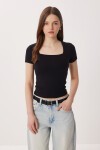 2li Paket Kare Yaka Basic Örme T-shirt SİYAH SİYAH LDZ0059