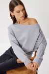 Açık Omuzlu Örme Sweatshirt GRİ MELANJ LEN0044