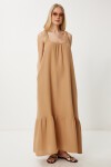 Askılı Volanlı Yazlık Müslin Elbise CAMEL LFZ0002