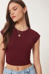 Basic Crop Örme Bluz BORDO LFW0005