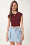 Basic Crop Örme Bluz BORDO LFW0005
