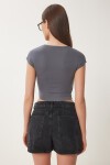 Basic Crop Örme Bluz FÜME LFW0005