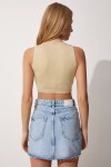Bisiklet Yaka Yazlık Crop Triko Bluz KREM LER0001