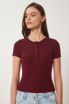 Çıtçıtlı Basic Örme Crop Bluz BORDO LFW0003