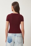 Çıtçıtlı Basic Örme Crop Bluz BORDO LFW0003