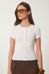 Çıtçıtlı Basic Örme Crop Bluz KEMİK LFW0003