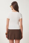 Çıtçıtlı Basic Örme Crop Bluz KEMİK LFW0003