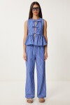 Çizgili Bluz Pantolon Takım MAVİ LJH0003