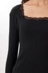 Dantel Detaylı Fitilli Örme Bluz SİYAH LEN0046