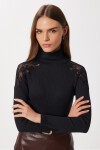 Dantel Detaylı Fitilli Örme Bluz SİYAH LEN0049