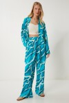 Desenli Yazlık Viskon Kimono Pantolon Takım AÇIK MAVİ LJE0003