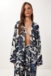 Desenli Yazlık Viskon Kimono Pantolon Takım FÜME KEMİK LJE0003