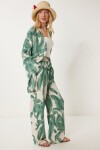Desenli Yazlık Viskon Kimono Pantolon Takım HAKİ KREM LJE0003