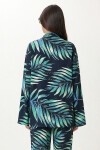 Desenli Yazlık Viskon Kimono Pantolon Takım LACİVERT YEŞİL LJE0003