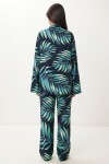 Desenli Yazlık Viskon Kimono Pantolon Takım LACİVERT YEŞİL LJE0003