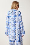 Desenli Yazlık Viskon Kimono Pantolon Takım MAVİ BEYAZ LJE0003