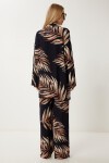 Desenli Yazlık Viskon Kimono Pantolon Takım SİYAH LJE0003