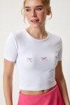 Fiyonk Detaylı Crop Örme T-shirt BEYAZ LMC0005