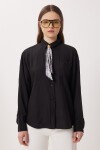 Fular Detaylı Oversize Dokuma Gömlek SİYAH LDZ0061