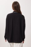 Fular Detaylı Oversize Dokuma Gömlek SİYAH LDZ0061